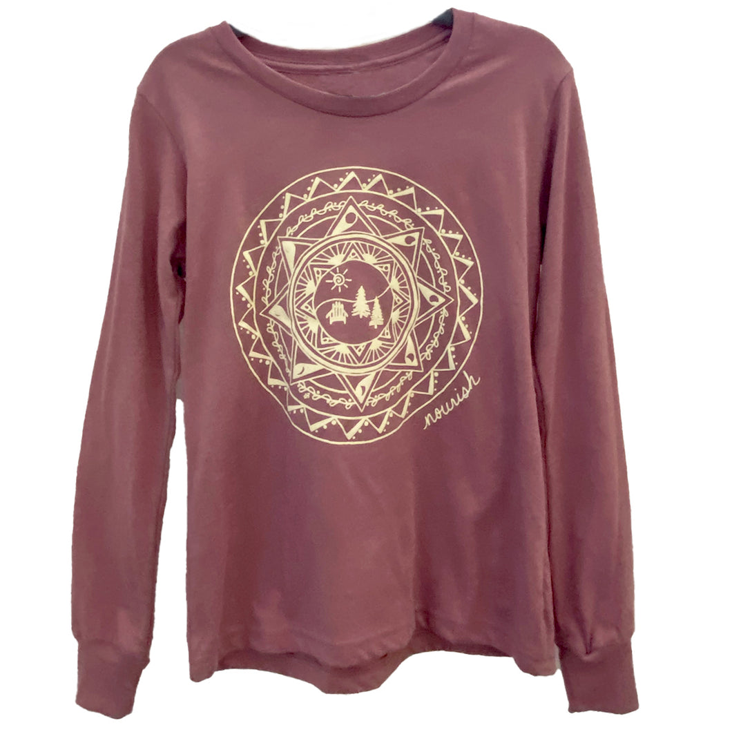 Youth Adirondack Mandala Long Sleeve T-Shirt  Mauve (provides 8 meals)