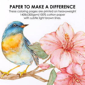 Grabie 15 Sheets 140LB Floral-Themed Watercolor Coloring Book (provides 6 meals)