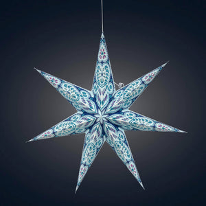 Phoenix 7 Point 23" Blue / Turquoise w/ Glitter Paper Star Lantern Light (provides 15 meals)