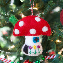 Load image into Gallery viewer, Mushroom House Felt Wool Christmas Ornament (provides 6 meals)