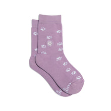 Load image into Gallery viewer, Kids Socks that Save Dogs (Purple Paw Prints) (provides 5 meals)