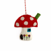 Load image into Gallery viewer, Mushroom House Felt Wool Christmas Ornament (provides 6 meals)