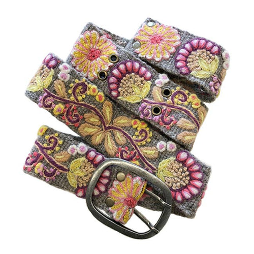 Heather Gray Floral Embroidered Wool Belt (provides 24 meals)