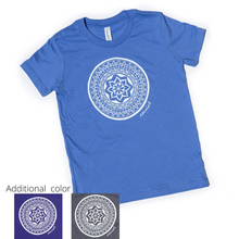 Load image into Gallery viewer, Product Image : Kid&#39;s Mandala T-Shirt Blue - with addition color squares purple and green