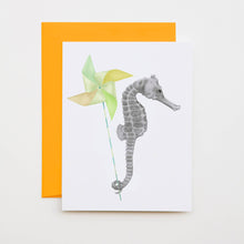 Load image into Gallery viewer, Gambol Azimuth Long Snout Seahorse Note Card (provides 2 meals)