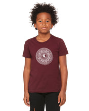 Load image into Gallery viewer, Product Image : BH-BL Youth Crew Tee - shown in maroon with white custom mandala