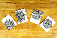Load image into Gallery viewer, Image of the 4 Mandala note cards displayed on a table