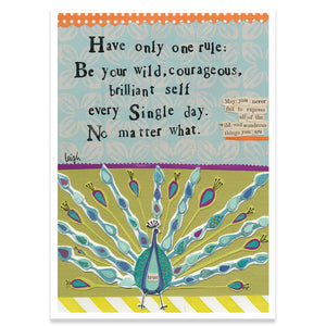 Product Image : PEACOCK CARD with Text "Have only one rule: Be your wild, courageous, brilliant self every Single day. No matter what." 