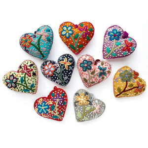 9 Colorful Embroidered Heart Ornaments