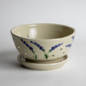 Berry Colander w/Saucer - with hand painted  Lavender Flowers