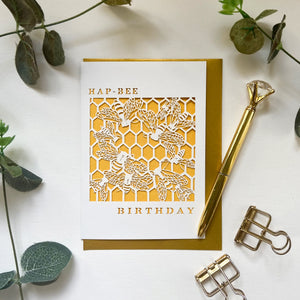 Paper Cut Bee Birthday card with Bees and  honey comb