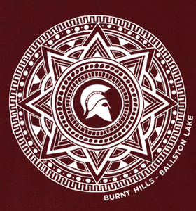 Close up view of Custom BH-BL Mandala Design in white on Red / Maroon shirt
