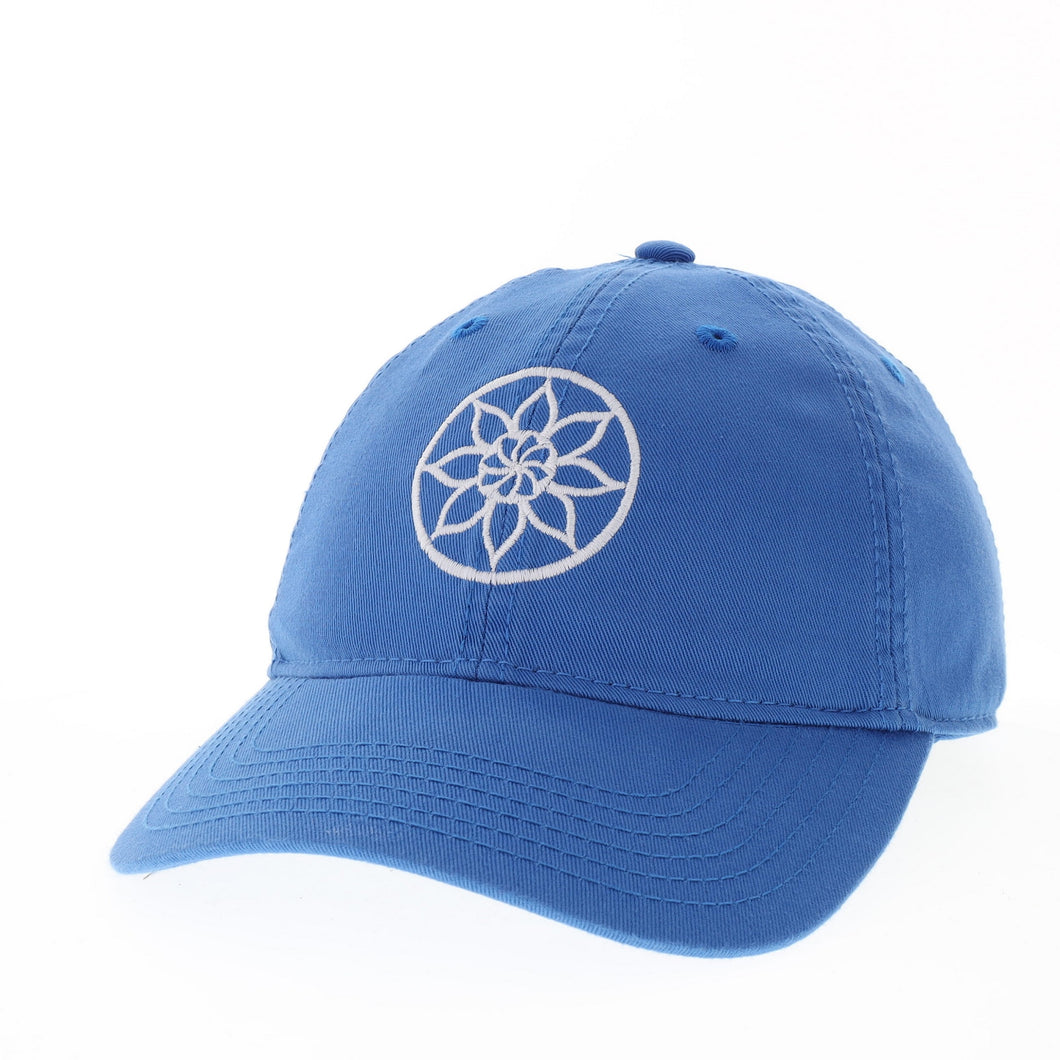 Product Image - Front View - Blue hat with the Mandala design embroidered in the center
