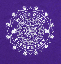 Load image into Gallery viewer, Close-up View of The White Custom Wood Road Elementary School Mandala Design on Purple