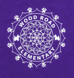 Close-up View of The White Custom Wood Road Elementary School Mandala Design on Purple