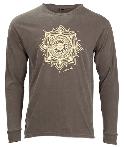 Product Image : Unisex Cotton Brown Long-Sleeved Crew with an ivory mandala in the front center