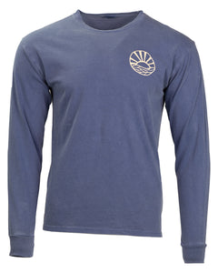 Product Image : Front View - Pacific Blue  - Unisex Cotton Sun Mandala Long-Sleeved Crew - small sun design over left chest 