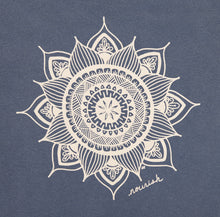 Load image into Gallery viewer, Close-up view of the white Mandala Design on Blue