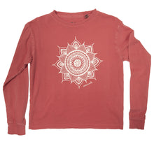 Load image into Gallery viewer, Product Image : Front View - Papaya Youth Cotton Long Sleeve T-shirt  with a large white mandala design in the center