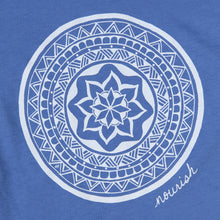 Load image into Gallery viewer, Close up image of the mandala on  Blue shirt