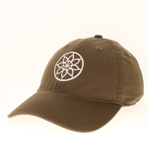 Product View - Olive Hat with Embroidered mandala in white