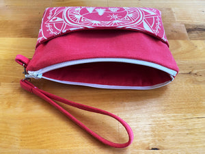 Product Image : Upcycled Nourish Clutch - Coral with White Mandala - Front View