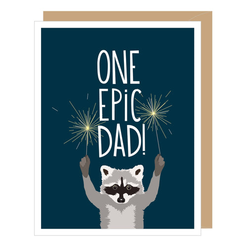 Product Image : Father's Day Card with a raccoon holding sparklers and the Words - One Epic Dad!