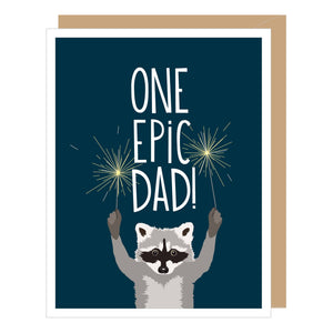 Product Image : Father's Day Card with a raccoon holding sparklers and the Words - One Epic Dad!