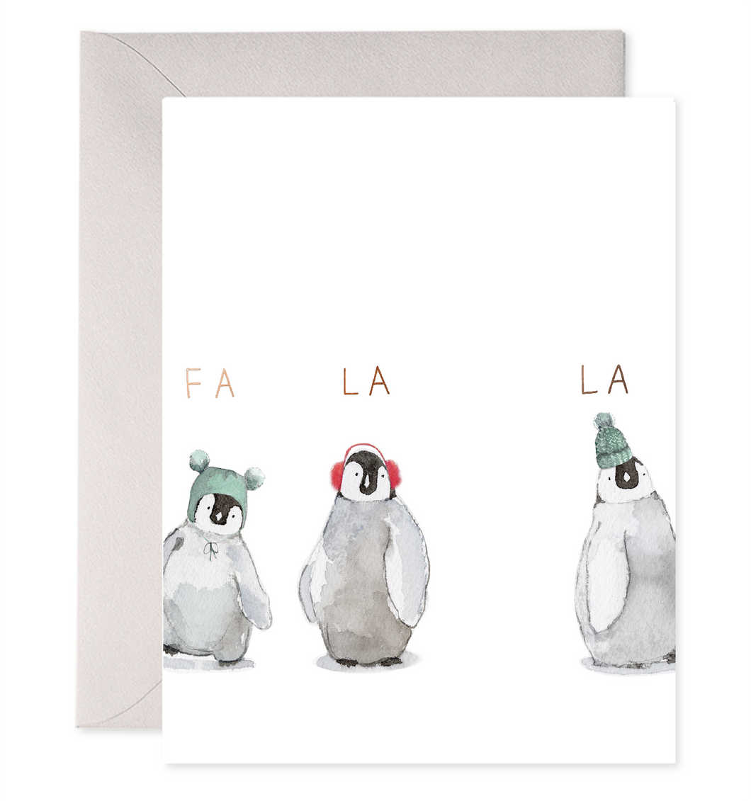 Cozy Penguins | Holiday Card - with the text - FA LA LA