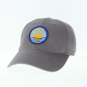 Product Image : Front View -Baseball style cap with sun mandala embroidered patch - on grey hat 