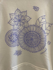 Close up view of the hand drawn flower design 