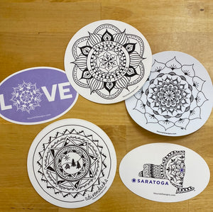 Product Image : a view of stickers with the  Love, Ballston Spa, Flower Design, Adirondack design and Saratoga Designs. 